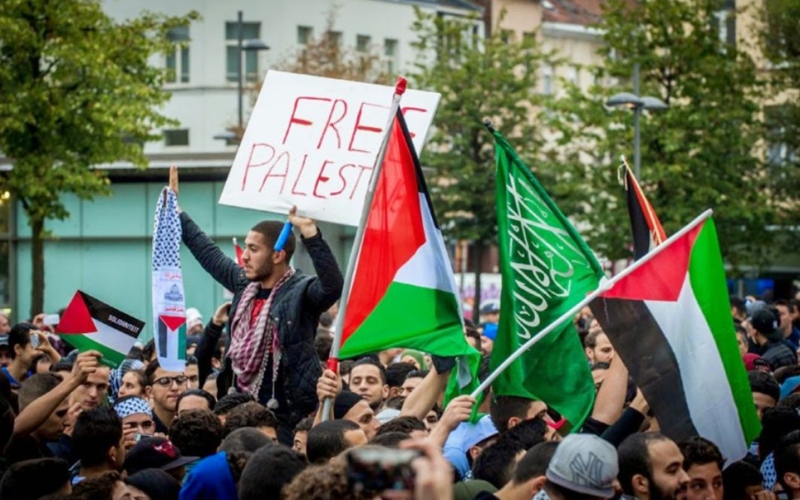 пропалестинский митинг в Антверпене, флаг Палестины